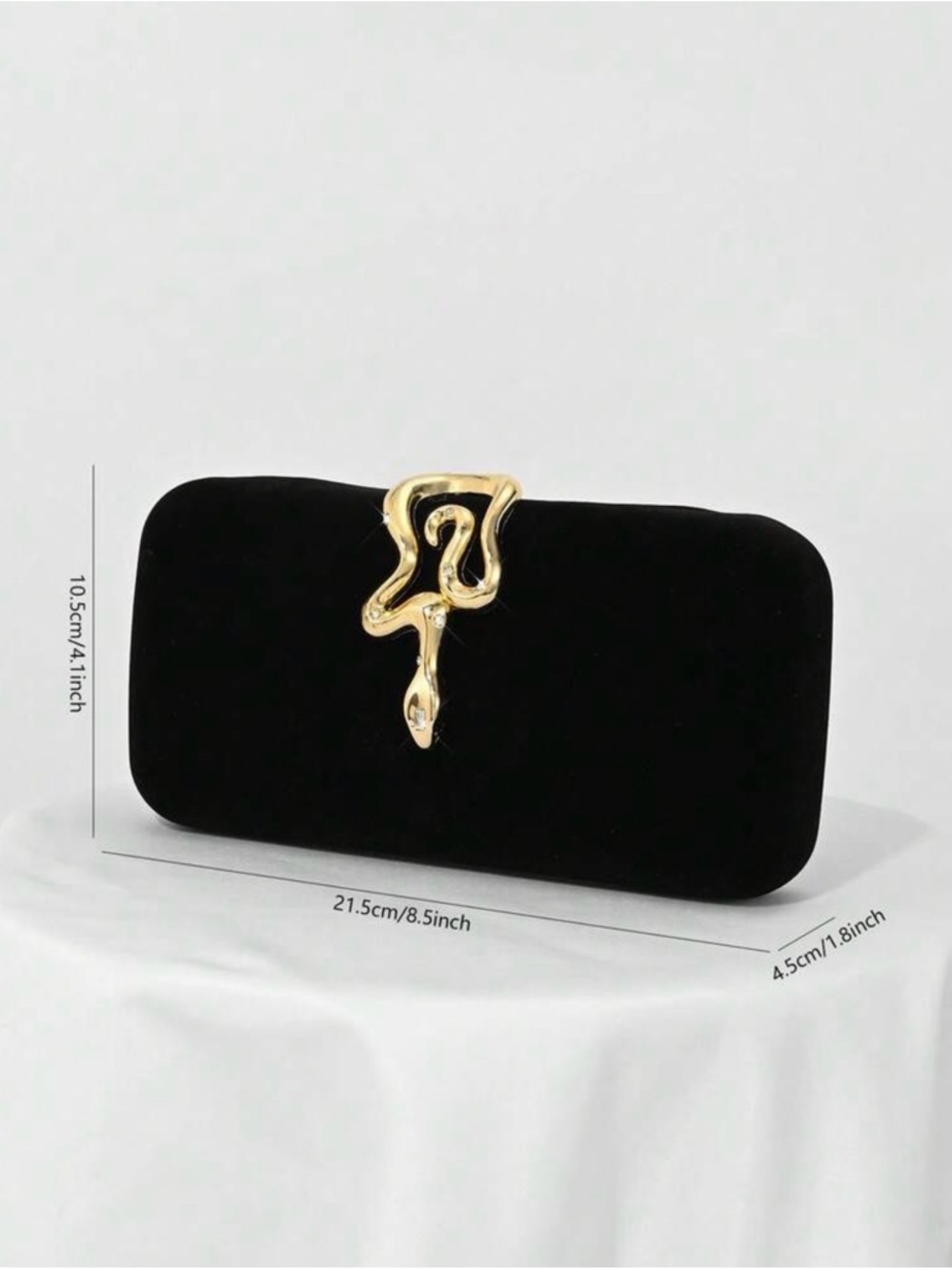 Black Velvet Clutch with Gold Snake Accent - Picture 3 of 7